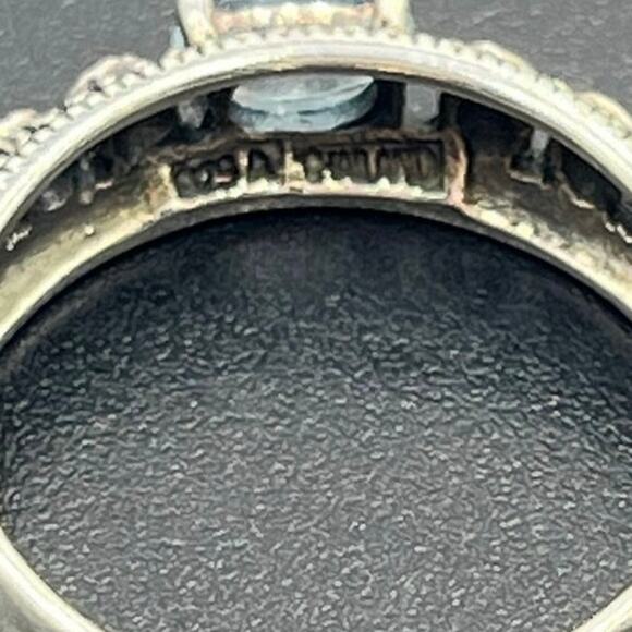 Alwand Vahan AV Signed Sterling Silver Blue Topaz Marcasite Dotted Ring Size 8 - Picture 6 of 12